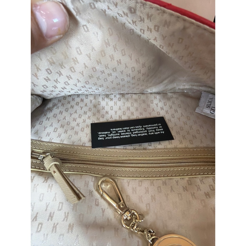 DKNY Red Quilted Leather Shoulder Bag Gold Chain Strap Turn Lock Flap Purse - Picture 13 of 14